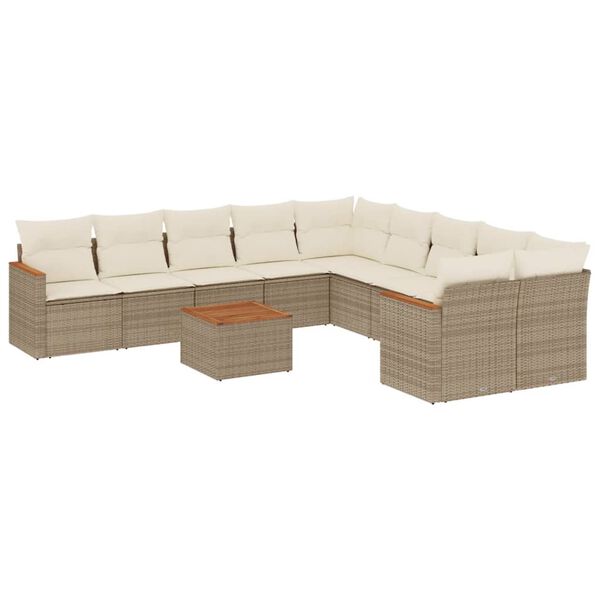 vidaXL Set de sof&aacute;s de jard&iacute;n 11pzas con cojines rat&aacute;n sint&eacute;tico beige