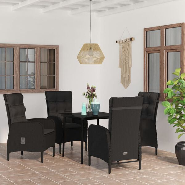 vidaXL Juego de comedor de jardín 5 piezas con cojines negro