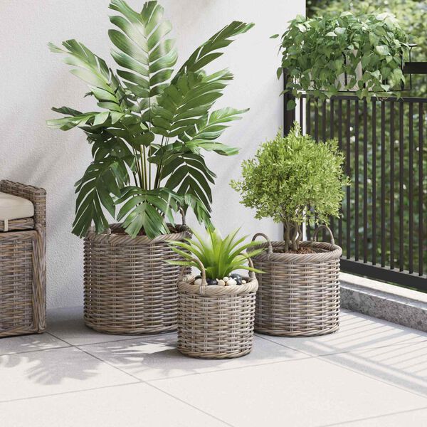 vidaXL Cesta para Plantas 3 pcs Gris Kubu Rat&aacute;n Kubu