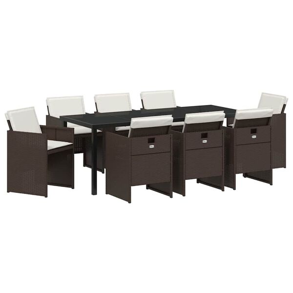 vidaXL Conjunto de Comedor de Jard&iacute;n 9 pcs Marr&oacute;n rat&aacute;n sint&eacute;tico