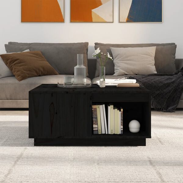 vidaXL Mesa de centro de madera maciza de pino negro 80x81x36,5 cm