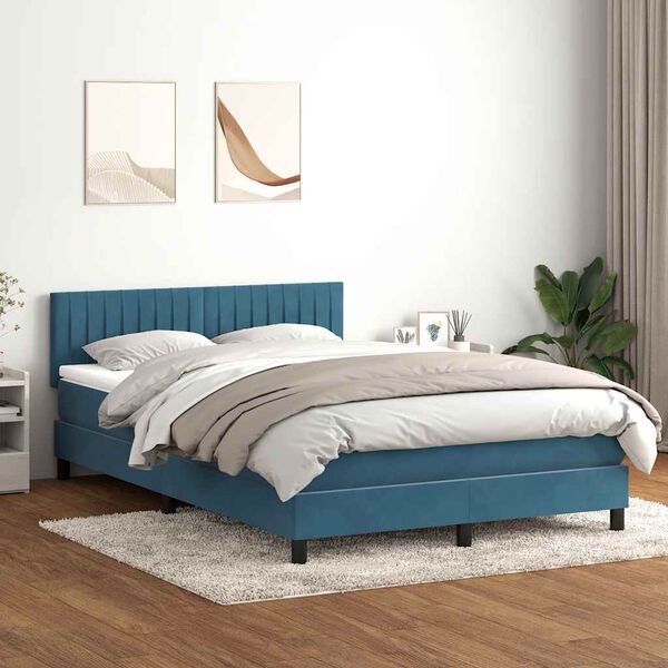 vidaXL Cama box spring con colch&oacute;n terciopelo azul oscuro 140x220 cm