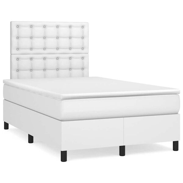 vidaXL Cama box spring colch&oacute;n y LED cuero sint&eacute;tico blanco 120x190 cm