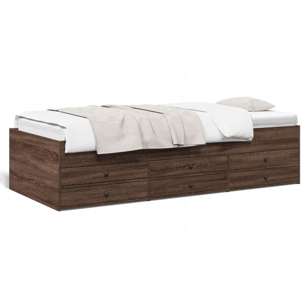 vidaXL Sof&aacute; cama con cajones sin colch&oacute;n roble marr&oacute;n 75x190 cm
