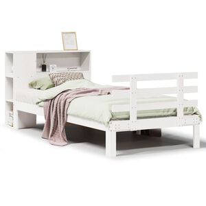 vidaXL Cama con estanter&iacute;a sin colch&oacute;n madera maciza blanco 90x200 cm