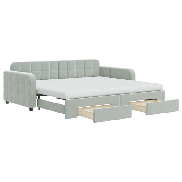 vidaXL Sof&aacute; cama nido con cajones terciopelo gris claro 90x190 cm