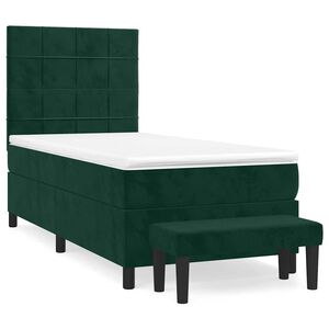 vidaXL Cama box spring con colch&oacute;n terciopelo verde oscuro 90x190 cm
