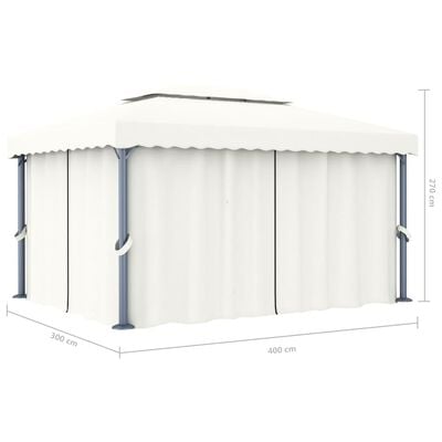 vidaXL Cenador con cortina blanco crema aluminio 4x3 m