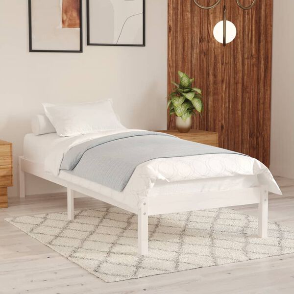 vidaXL Estructura de cama sin colch&oacute;n madera maciza blanco 100x200 cm