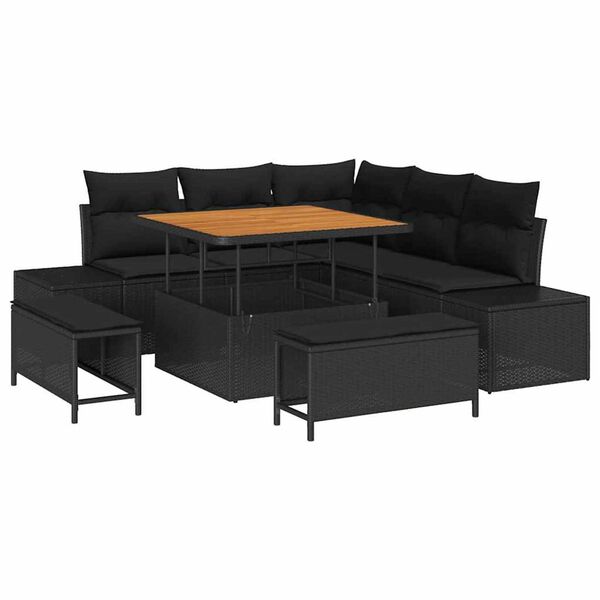 vidaXL Conjunto de sof&aacute; de jard&iacute;n 8 pcs Negro Polirat&aacute;n