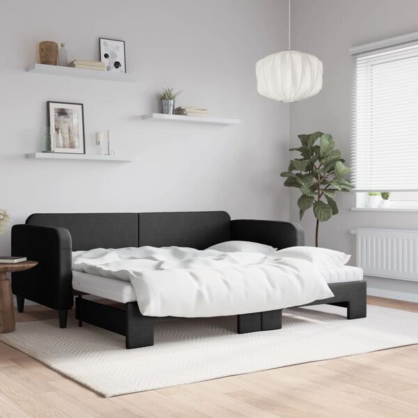 vidaXL Sof&aacute; cama nido con colch&oacute;n tela negro 90x200 cm