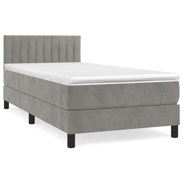 vidaXL Cama box spring con colch&oacute;n terciopelo gris claro 100x200 cm