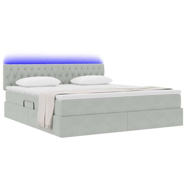 vidaXL Cama con almacenamiento y LED con LED Gris Claro 160 x 200 cm