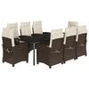vidaXL Set comedor para jard&iacute;n 9 pzas y cojines rat&aacute;n sint&eacute;tico marr&oacute;n
