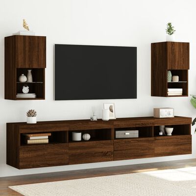 vidaXL Muebles para TV con luces LED 2 uds roble marrón 30,5x30x60 cm