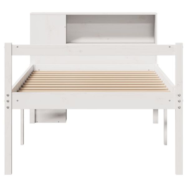 vidaXL Cama con estanter&iacute;a sin colch&oacute;n madera maciza blanca 75x190 cm