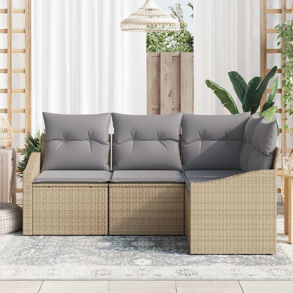 vidaXL Conjunto de sof&aacute;s de jard&iacute;n con coj&iacute;n 4 pcs Beige y Gris Claro