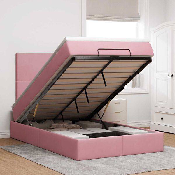 vidaXL Estructura cama otomana colchones terciopelo rosa 120x190 cm