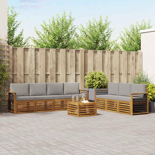 vidaXL Juegos de sof&aacute;s con coj&iacute;n 8 pcs Gris Natural y Claro