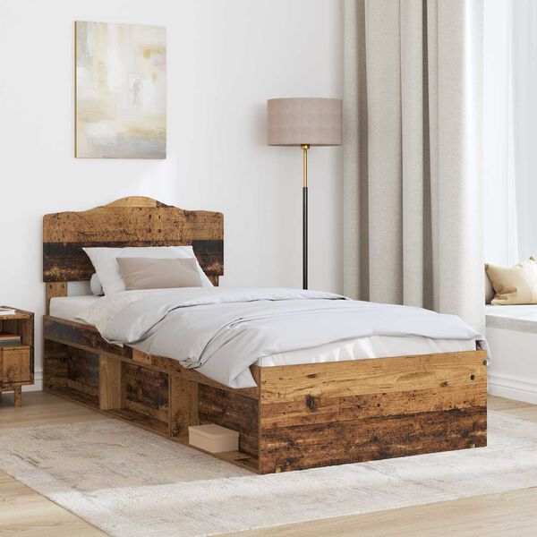 vidaXL Estructura de cama con cabecera Madera vieja 90 x 200 cm