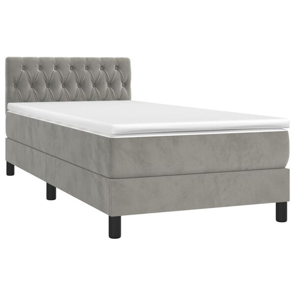 vidaXL Cama box spring colch&oacute;n y LED terciopelo gris claro 90x200 cm