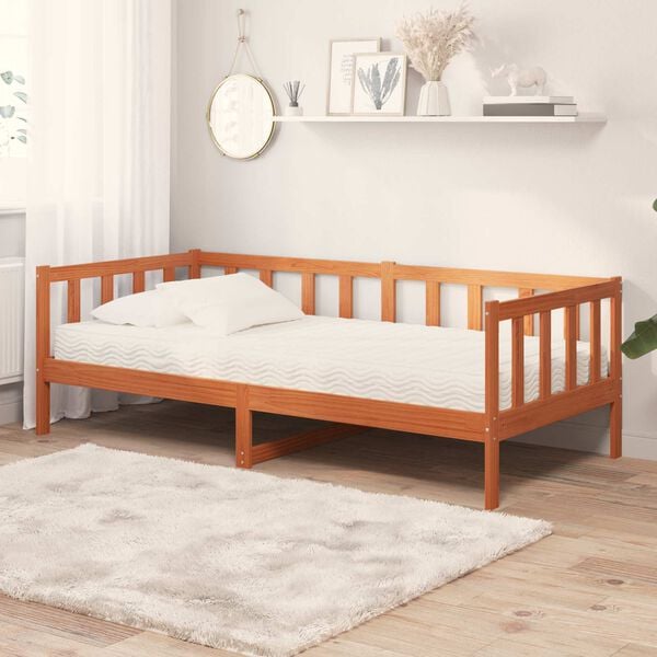 vidaXL Cama d&iacute;a Madera Encerada Marr&oacute;n y Blanca 90 x 200 cm