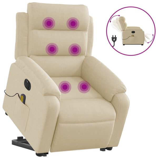 vidaXL Sill&oacute;n de masaje el&eacute;ctrico reclinable elevable tela crema