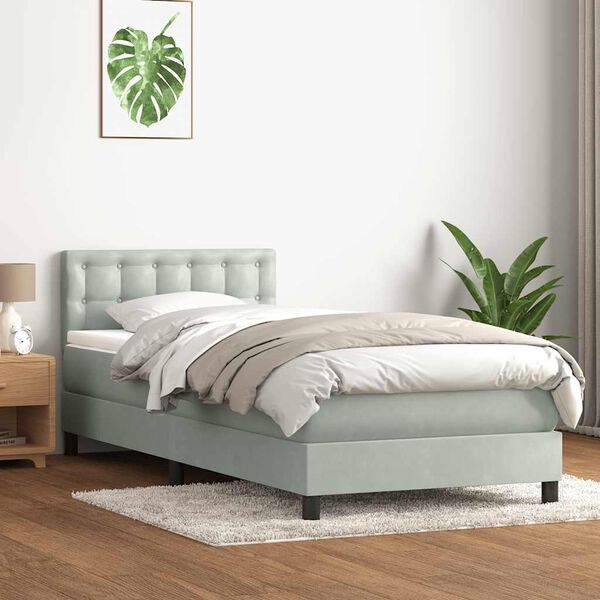 vidaXL Cama box spring con colch&oacute;n y LED terciopelo gris claro 80x220 cm