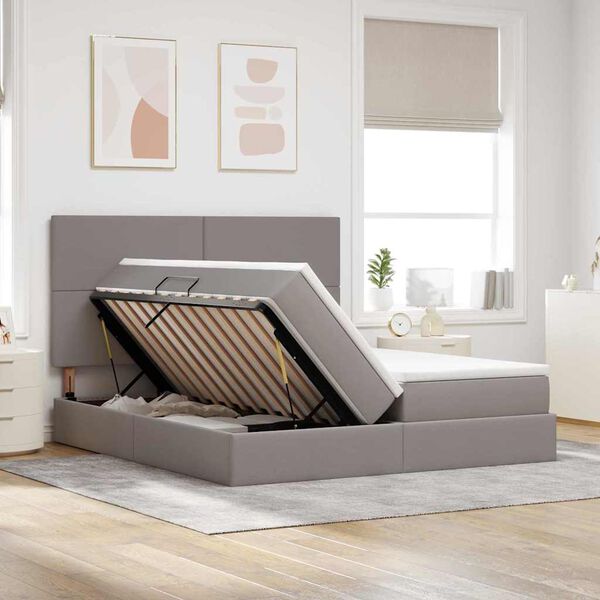 vidaXL Cama con almacenamiento Taup&eacute; 200 x 200 cm Cuero sint&eacute;tico