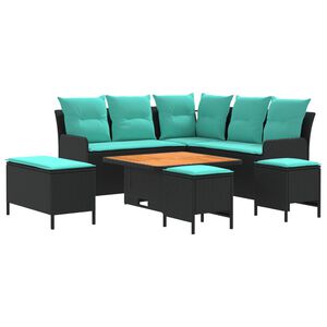 vidaXL Juegos de muebles 7 pcs Negro y Turquesa Rat&aacute;n sint&eacute;tico
