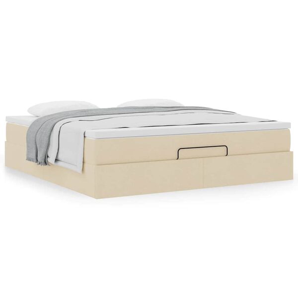 vidaXL Estructura de cama otomana con colch&oacute;n tela crema 180x200cm