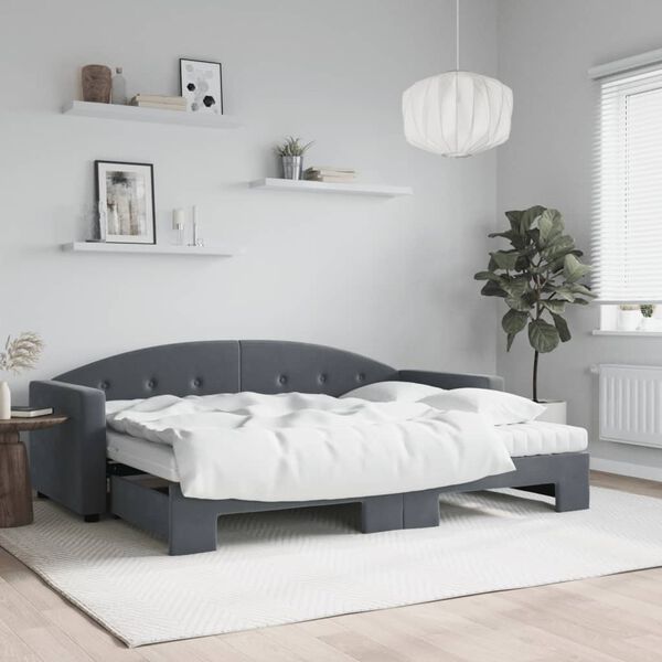 vidaXL Sofá cama nido con colchón terciopelo gris oscuro 80x200 cm