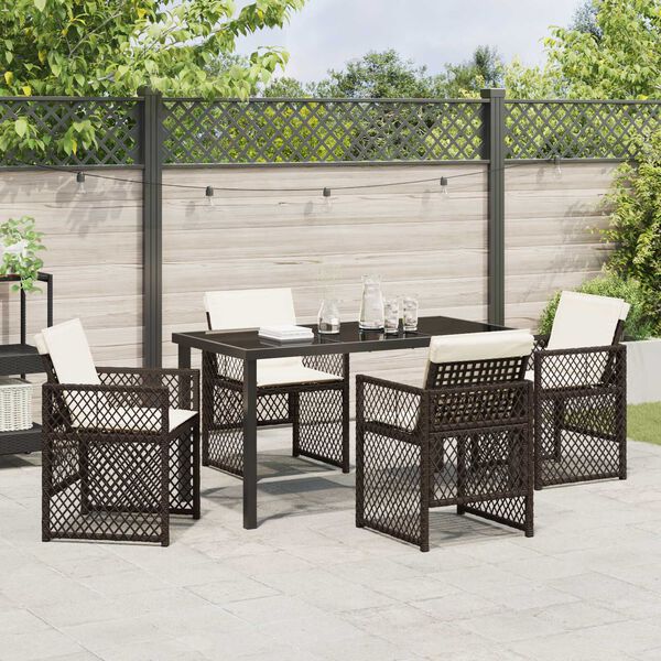 vidaXL Conjunto de Comedor de Jard&iacute;n 5 pcs Marr&oacute;n rat&aacute;n sint&eacute;tico