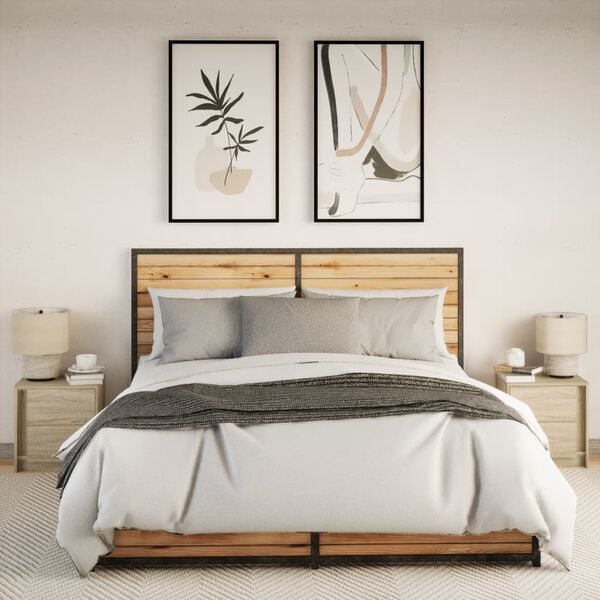 vidaXL Mesitas de noche luces LED 2 uds madera ingenier&iacute;a roble Sonoma