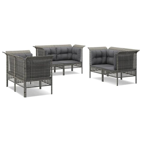 vidaXL Set de muebles de jardín 6 pzas y cojines ratán sintético gris