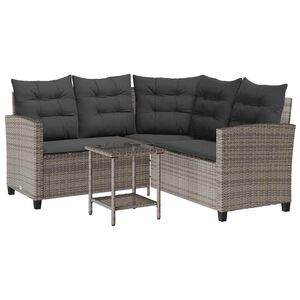 vidaXL Sof&aacute; de jard&iacute;n en forma de L con mesa y cojines rat&aacute;n PE gris
