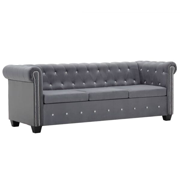 vidaXL Sof&aacute; chesterfield de 3 plazas de terciopelo 199x75x72 cm gris