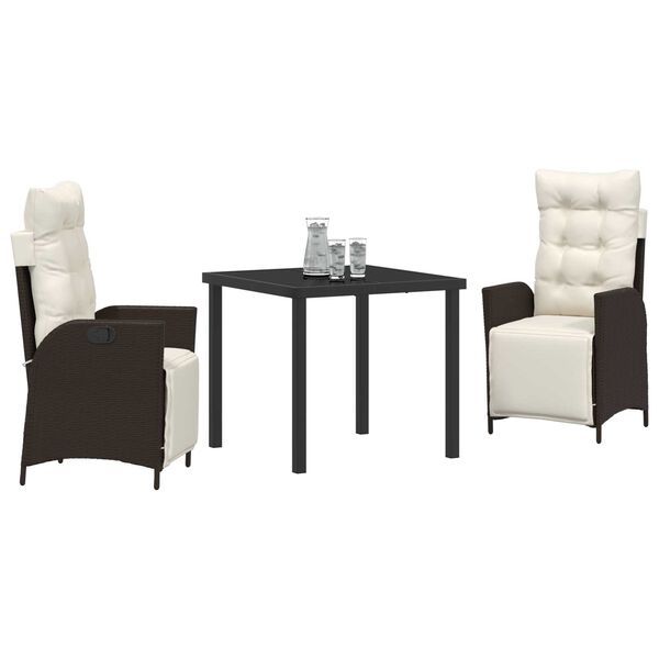 vidaXL Conjunto de Comedor de Jard&iacute;n 3 pcs Marr&oacute;n rat&aacute;n sint&eacute;tico