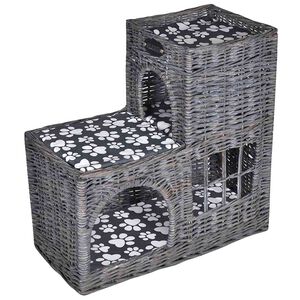 vidaXL Casa/cama/rascador/castillo para mascotas de sauce con coj&iacute;n