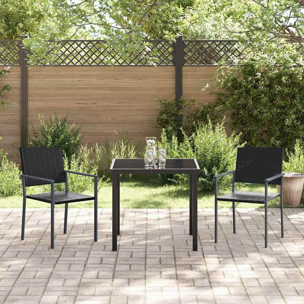 vidaXL Conjunto de Comedor de Jard&iacute;n 3 pcs Negro Rat&aacute;n sint&eacute;tico