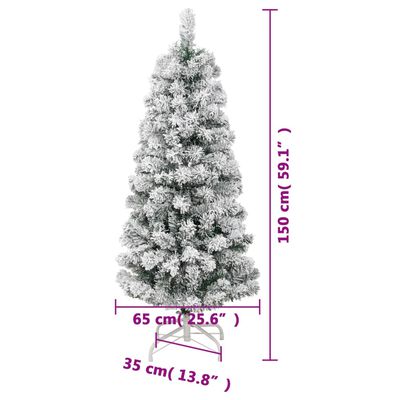 vidaXL Árbol de Navidad artificial con bisagras 150 LED y nieve 150 cm