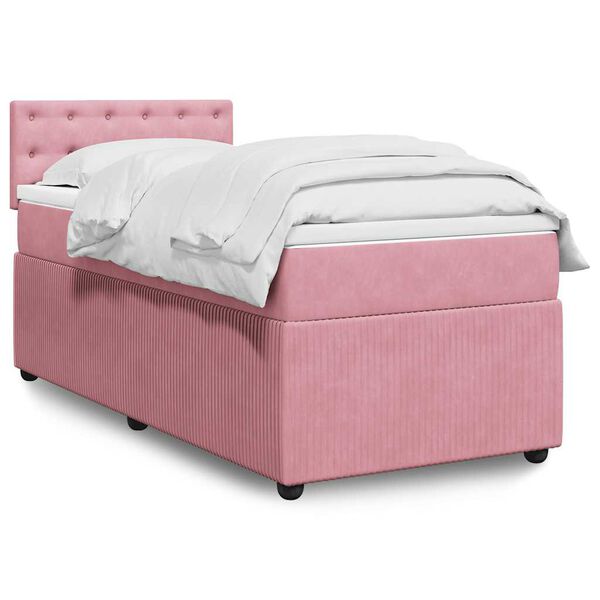 vidaXL Cama box spring con colch&oacute;n terciopelo rosa 100x200 cm