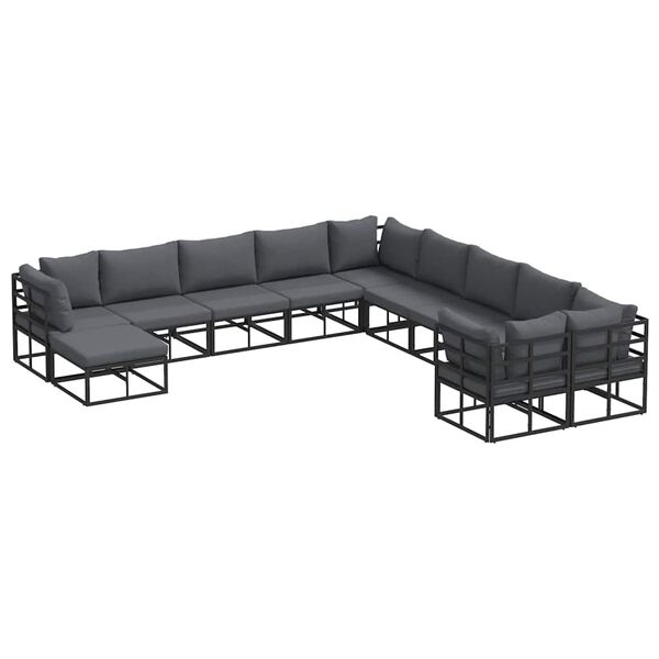 vidaXL Conjunto de sof&aacute; de jard&iacute;n 11 pcs Negro Aluminio