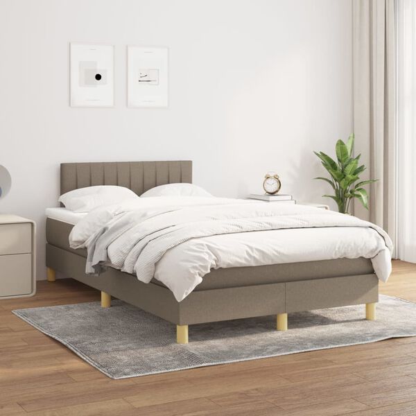 vidaXL Cama box spring con colch&oacute;n tela gris taupe 120x200 cm