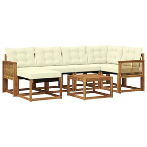 vidaXL Conjunto de sof&aacute;s de exterior con coj&iacute;n 7 pcs Natural y Crema