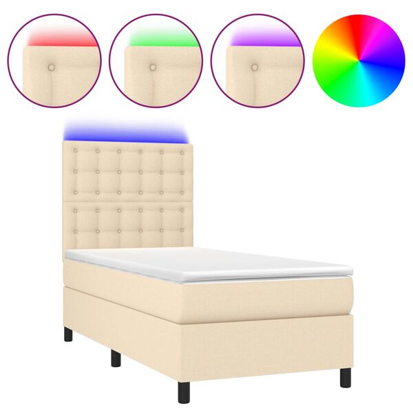 vidaXL Cama box spring colch&oacute;n y luces LED tela crema 100x200 cm