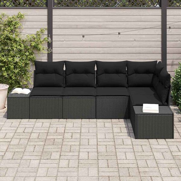 vidaXL Conjunto de sofá de jardín 5 pcs Negro ratán sintético