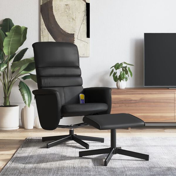 vidaXL Sillón reclinable masaje con reposapiés cuero sintético negro