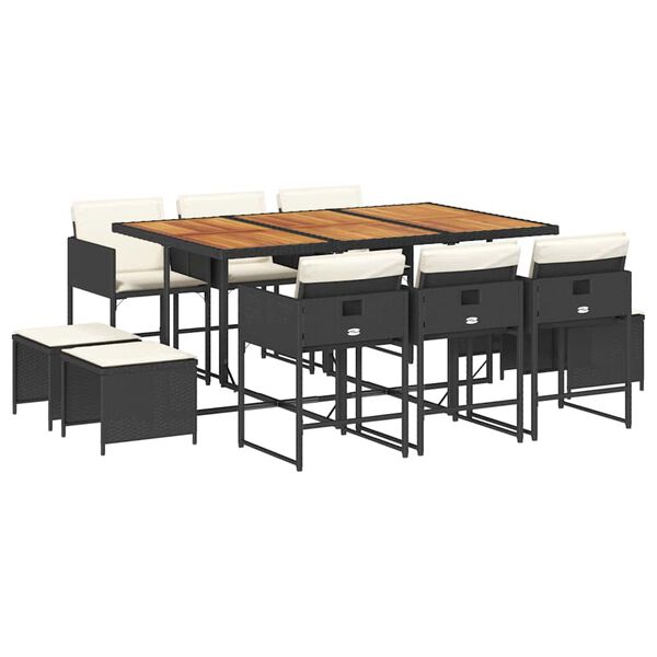 vidaXL Set de comedor jard&iacute;n 11 pzas con cojines rat&aacute;n sint&eacute;tico negro