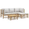 vidaXL Set de muebles de jard&iacute;n 5 piezas bamb&uacute; y cojines gris claro